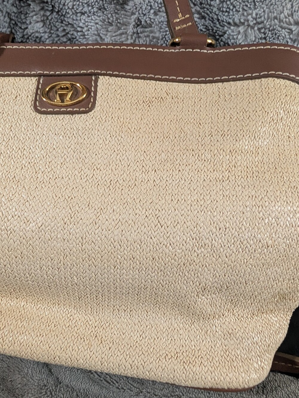 Etienne Aigner Y2K Woven Basket Purse Leather Trim Leopard Print Interior - Picture 3 of 10
